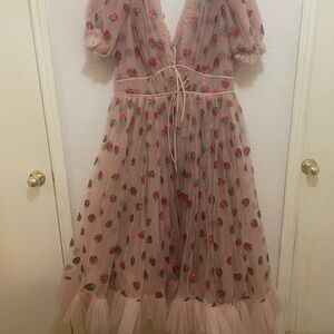 Lirika Matoshi Blush Tulle Dress with Strawberry Details